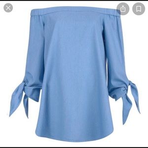 Tibi denim off the shoulder top